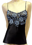 Paris Satin Doll Stretch Silk Satin Camisole-Black w/Blue (SD35)